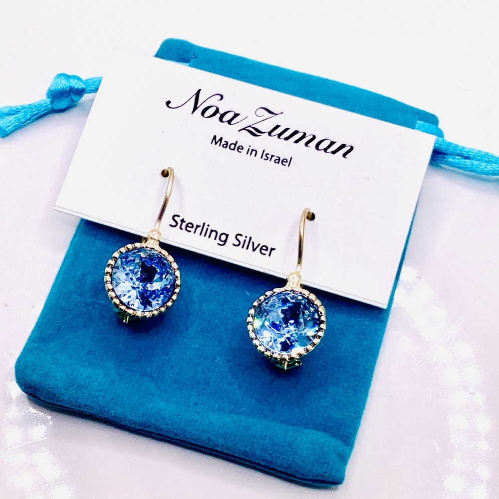 Noa Zuman Blue Sterling Silver Austrian Crystal Earrings - Picture 4 of 8